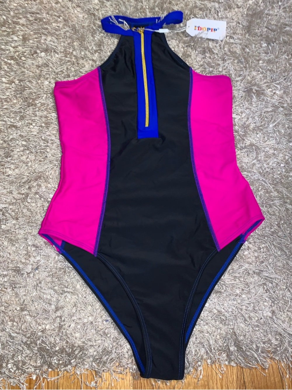 IDOPIP Black & Pink Colorblock One-Piece Swimsuit with Blue Trim size M